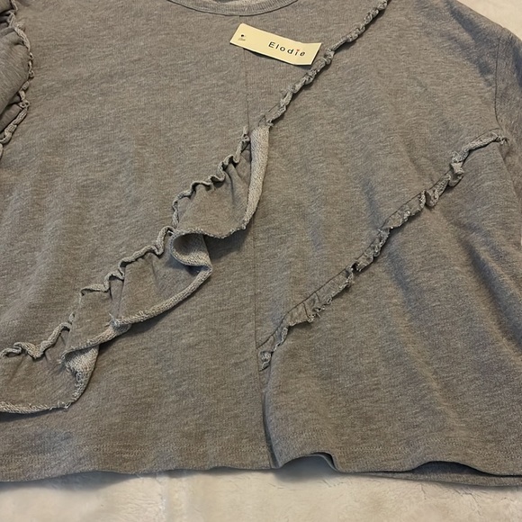 Elodie Light Gray Ruffled Sweater size Small NWT - Picture 3 of 7